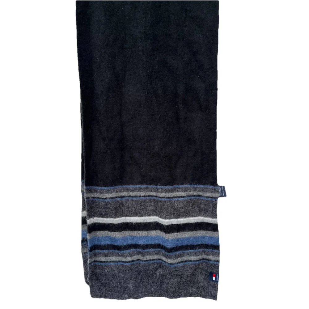 Tommy Hilfiger Acrylic Scarf Black Gray Blue Striped Winter Unisex